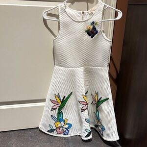 Floral Embroidered White Kids Dress